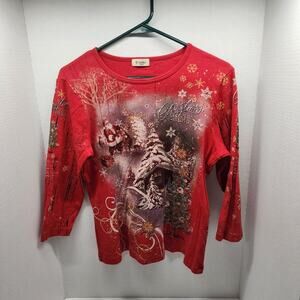 Cactus women's Small red Santa clause Christmas print 3/4 sleeve top